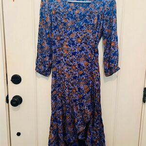 Lucky Floral Blue and Orange Women's Dress